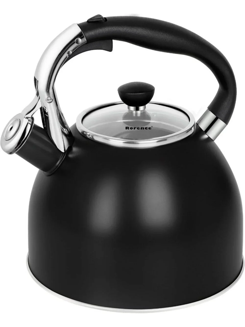 Black Stainless Steel Kitchen Whistling Stove Top Tea Kettle 2.5 Quart Glass Lid